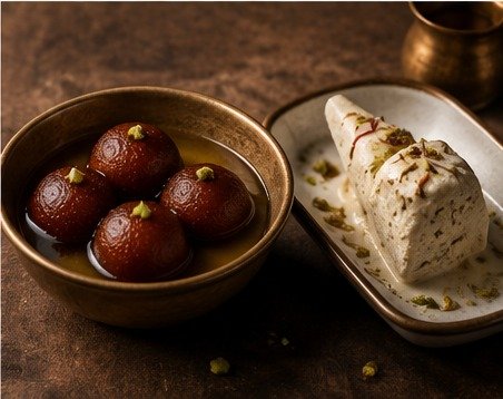 Royal Malai Kulfi and Warm Gulab Jamun at Hotel Graama